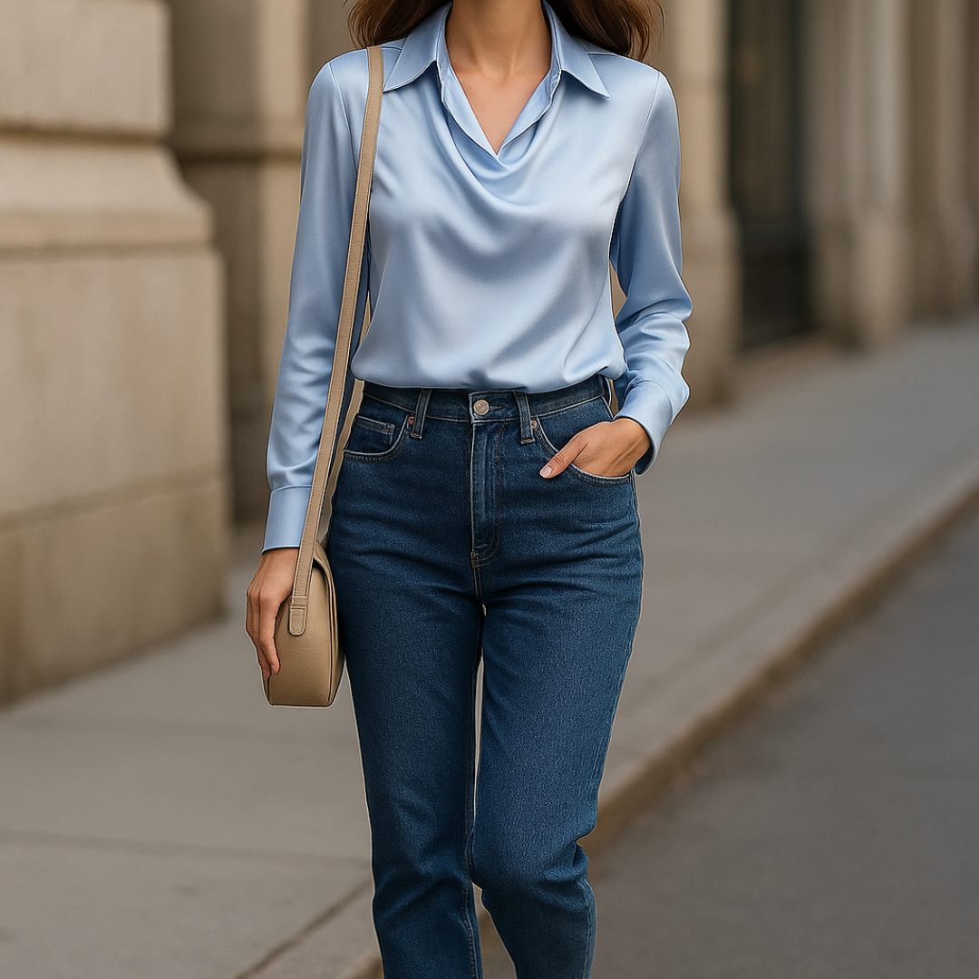 Shiny Short Sleeve Blouse - Elegant and Stylish Top
