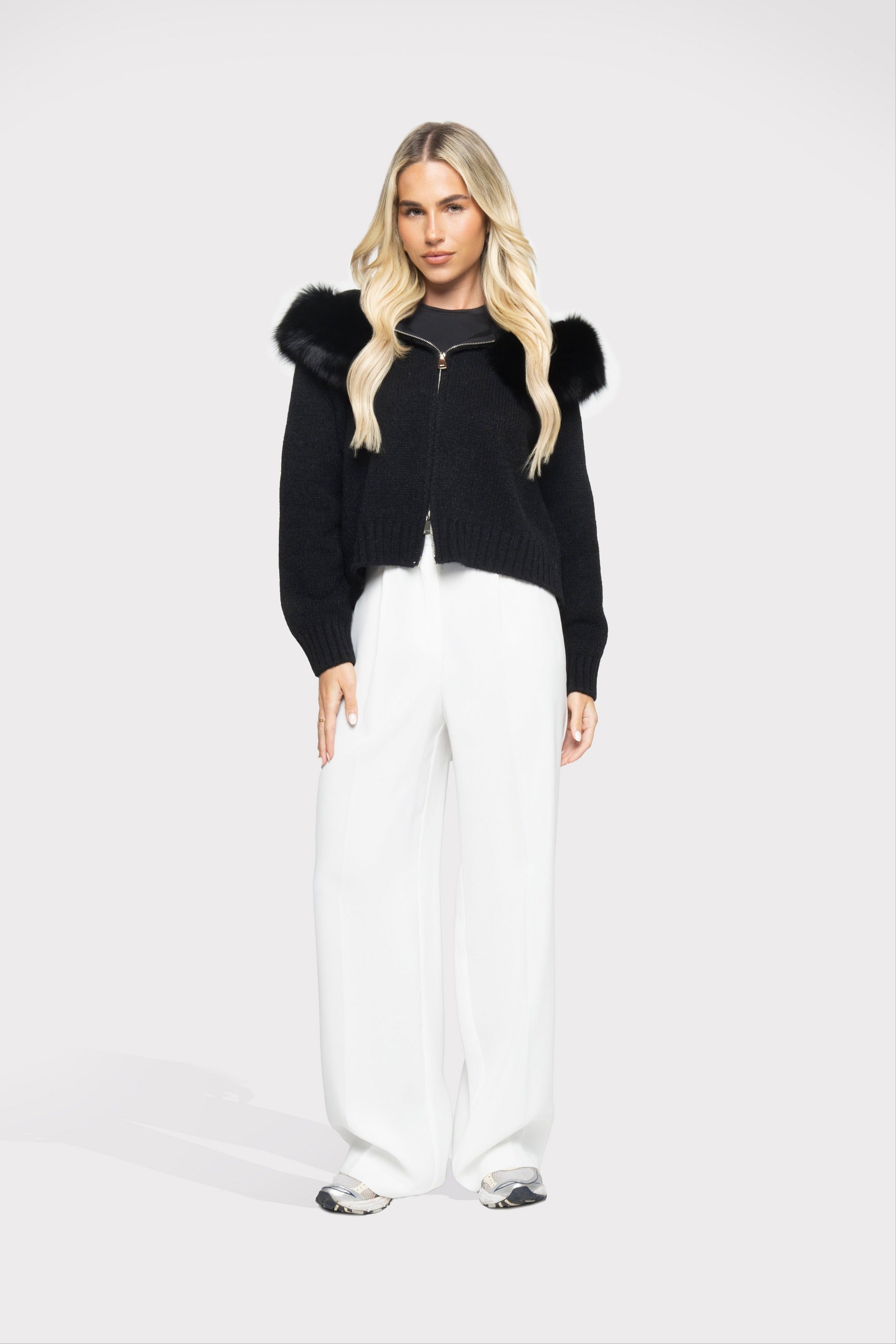 Women's Wool-Blend Jacket with Fur Hood