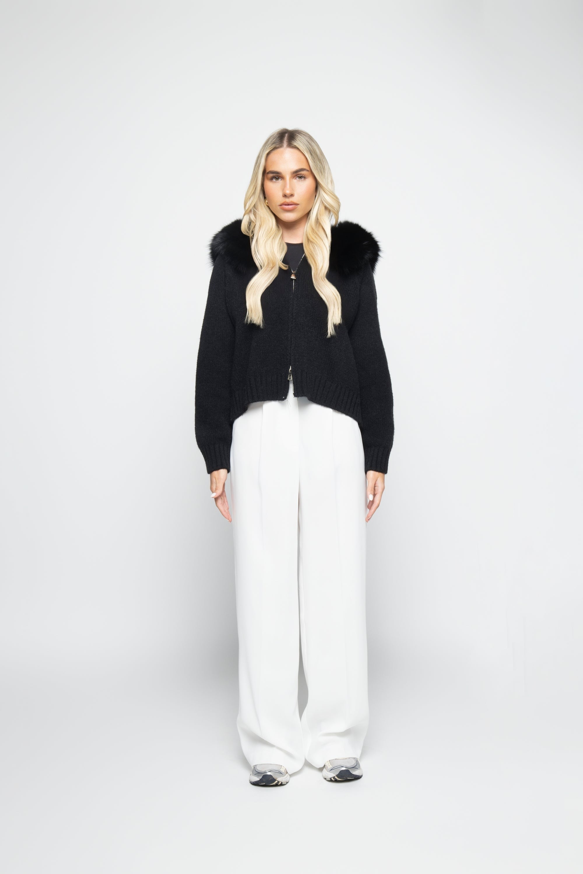 Women's Wool-Blend Jacket with Fur Hood
