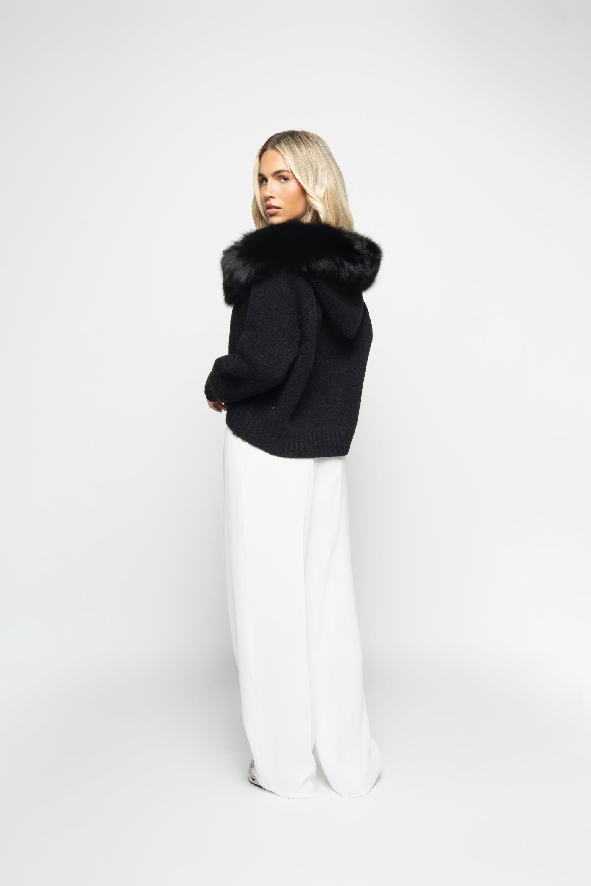 Women's Wool-Blend Jacket with Fur Hood