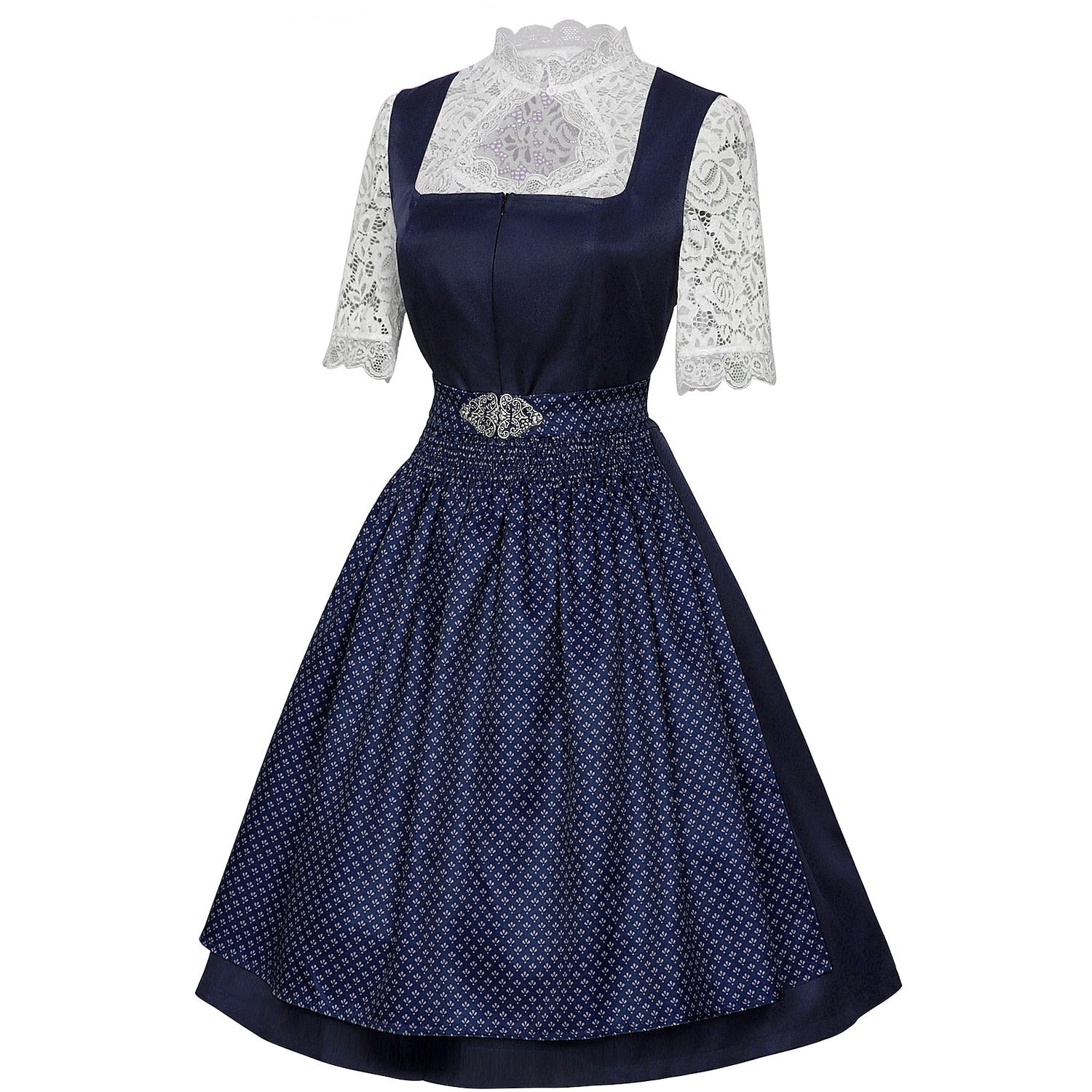 Women's Bavarian Dirndl 3-Piece Set with Apron & Lace Blouse
