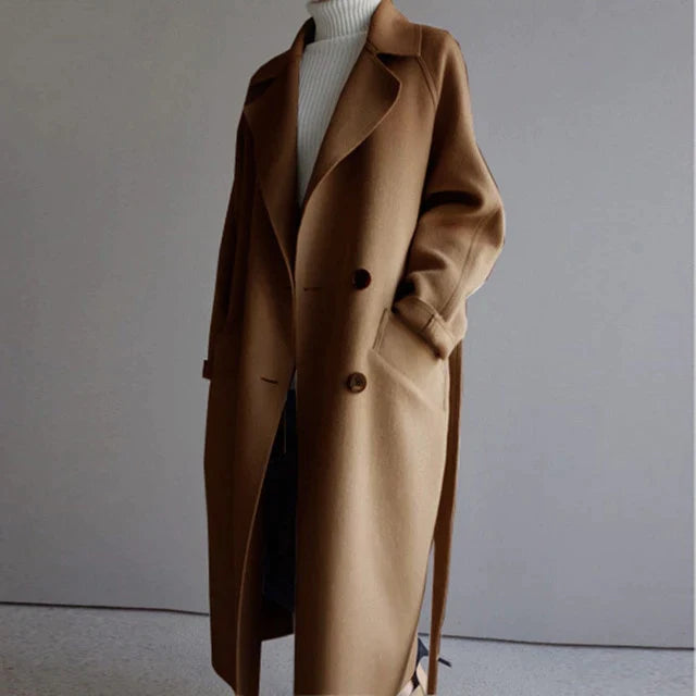 Stylish Women's Trench Coat with Belted Design and Pockets