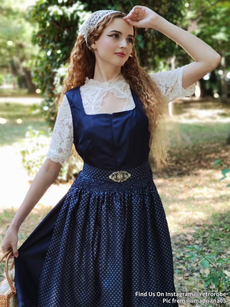 Women's Bavarian Dirndl 3-Piece Set with Apron & Lace Blouse