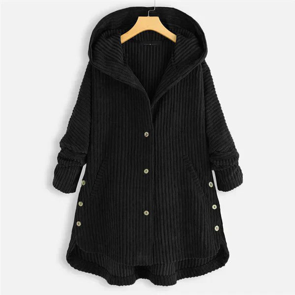 Chic Ribbed Coat with Elegant Hood
