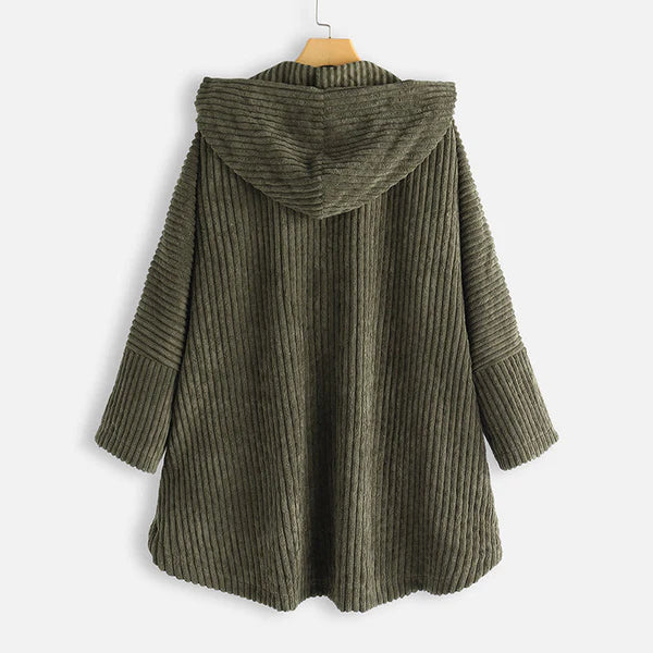 Chic Ribbed Coat with Elegant Hood