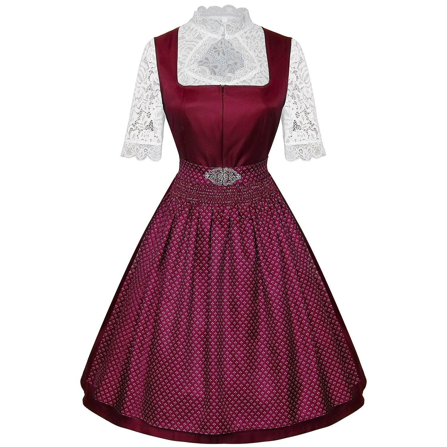 Women's Bavarian Dirndl 3-Piece Set with Apron & Lace Blouse