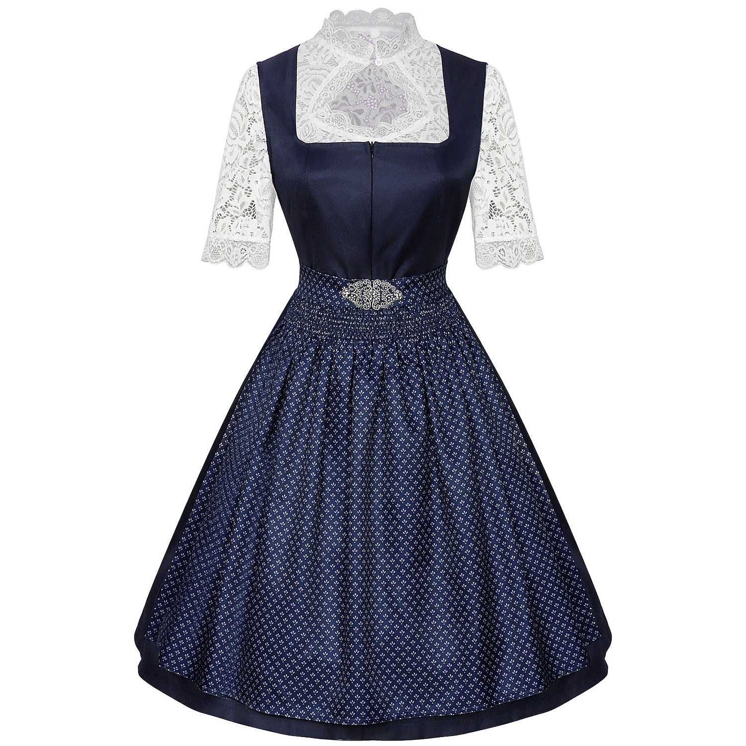 Women's Bavarian Dirndl 3-Piece Set with Apron & Lace Blouse