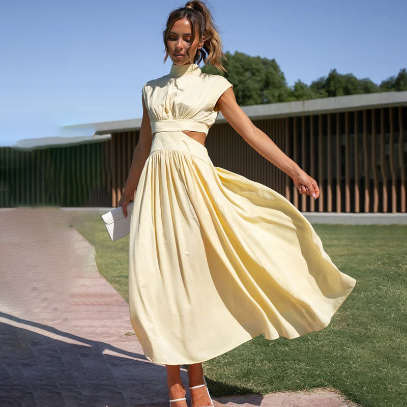 High Neck Pleated Dress for Elegant Styling
