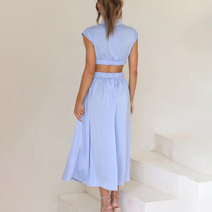 High Neck Pleated Dress for Elegant Styling