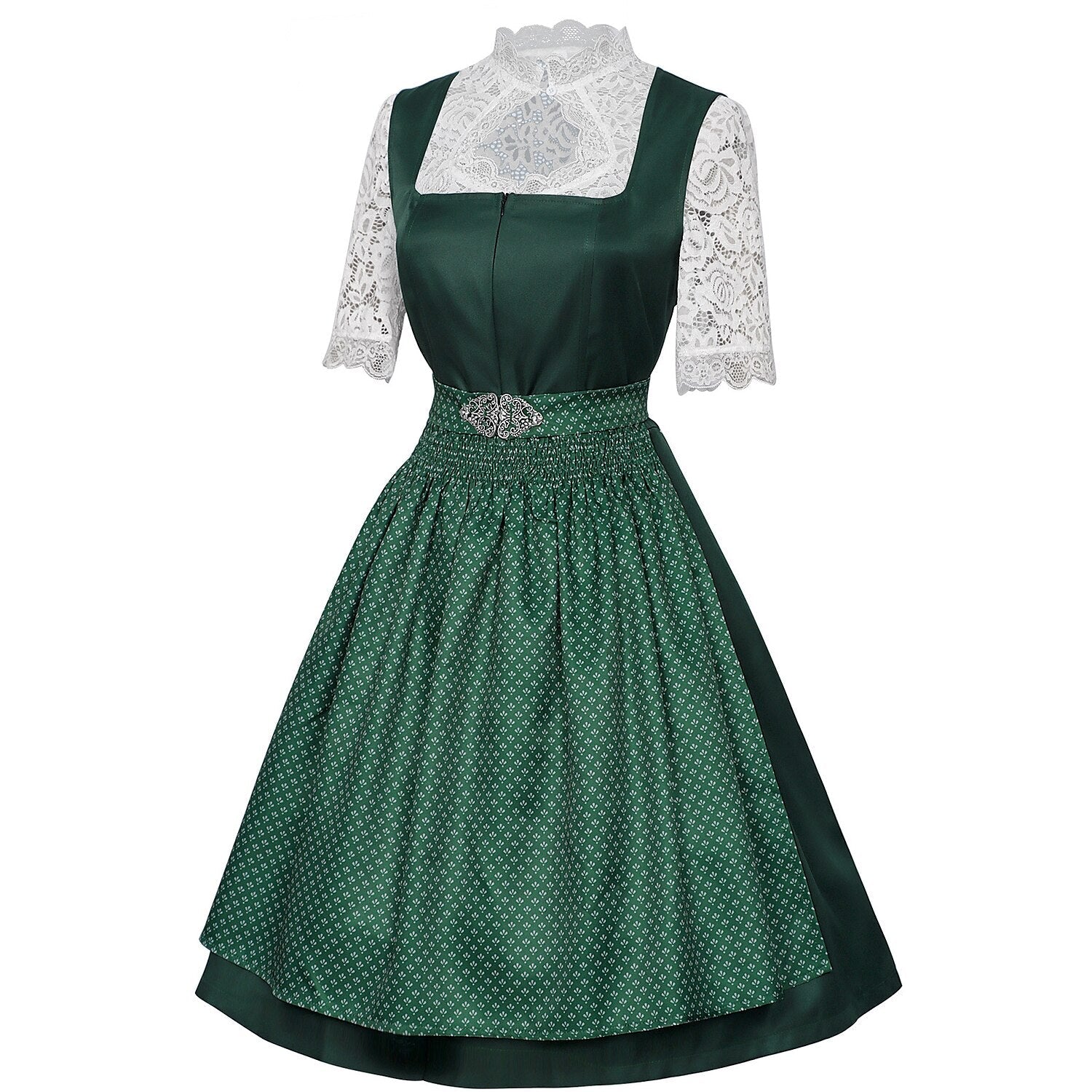 Women's Bavarian Dirndl 3-Piece Set with Apron & Lace Blouse