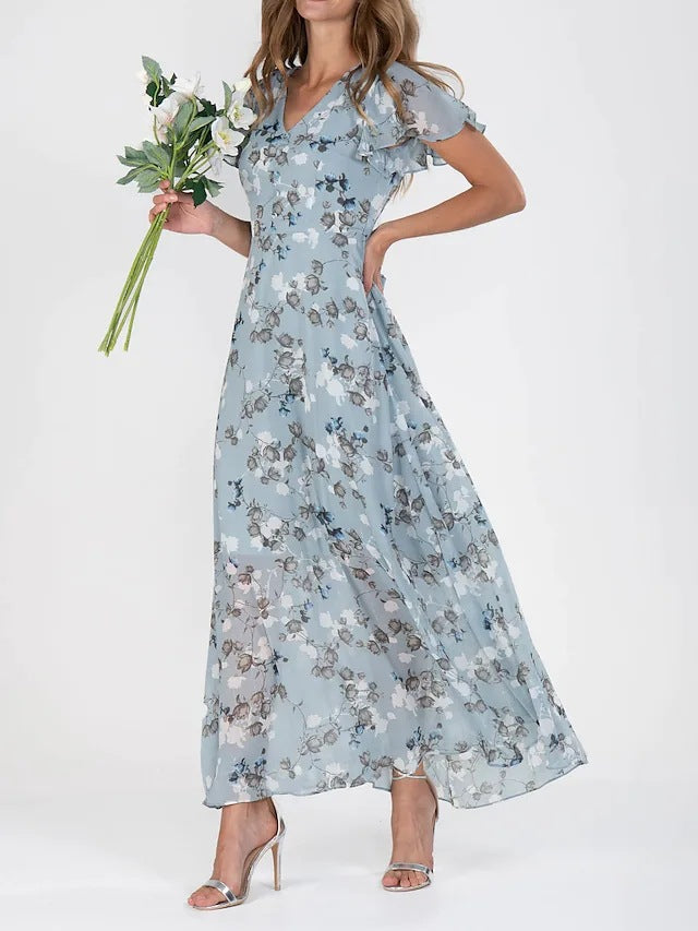 Floral Maxi Dress with Sleeves and Flattering Silhouette