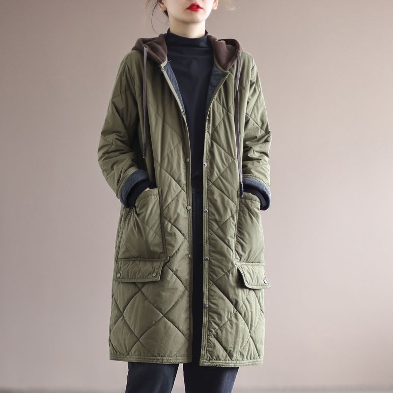 Warm Long Padded Winter Coat with Hood and Pockets