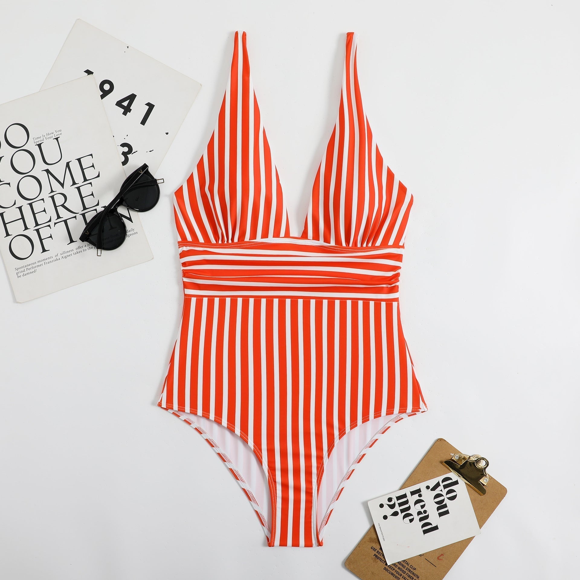 V-Neck Retro Striped Swimsuit for Stylish Summer Fun