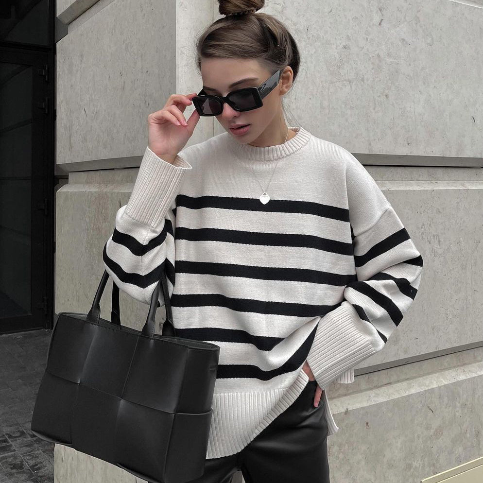 White Striped Mesh Blouse for Stylish Layering