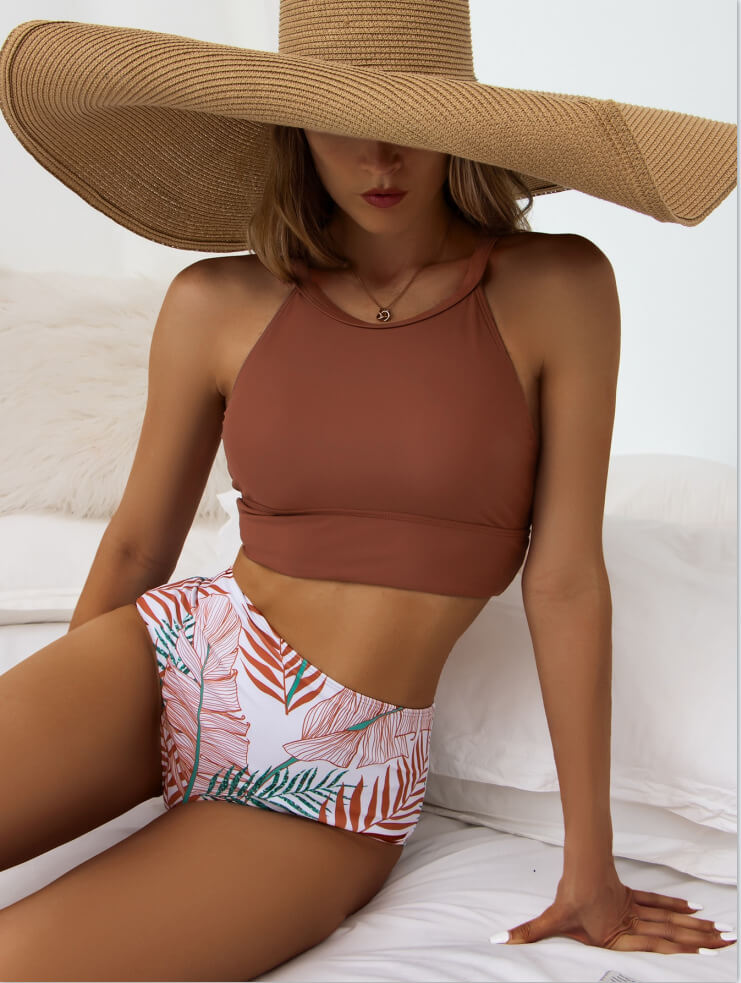 High Neck Bikini Top with Matching Thong Bottom