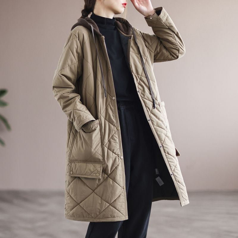 Warm Long Padded Winter Coat with Hood and Pockets