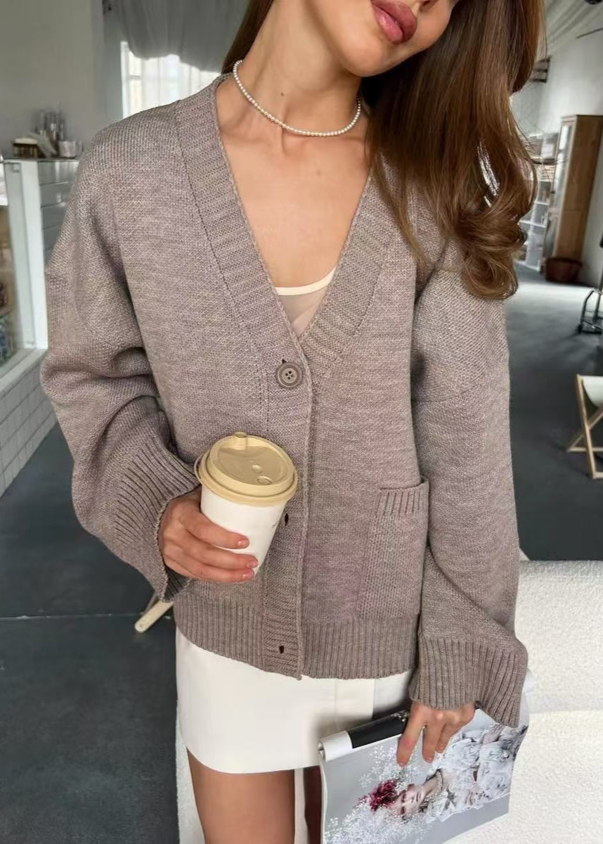 Women’s Oversized Knit Cardigan – V-Neck, Button Front, Long Sleeve