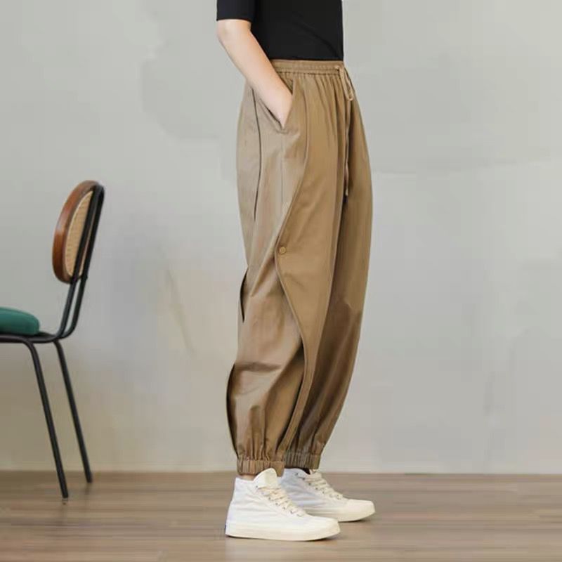 Buttoned Jogger Trousers with Elastic Waistband for Comfort