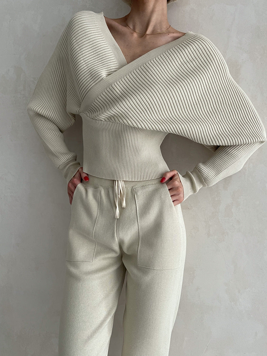 Off-Shoulder Top and Trouser Set - Stylish Women's Outfit