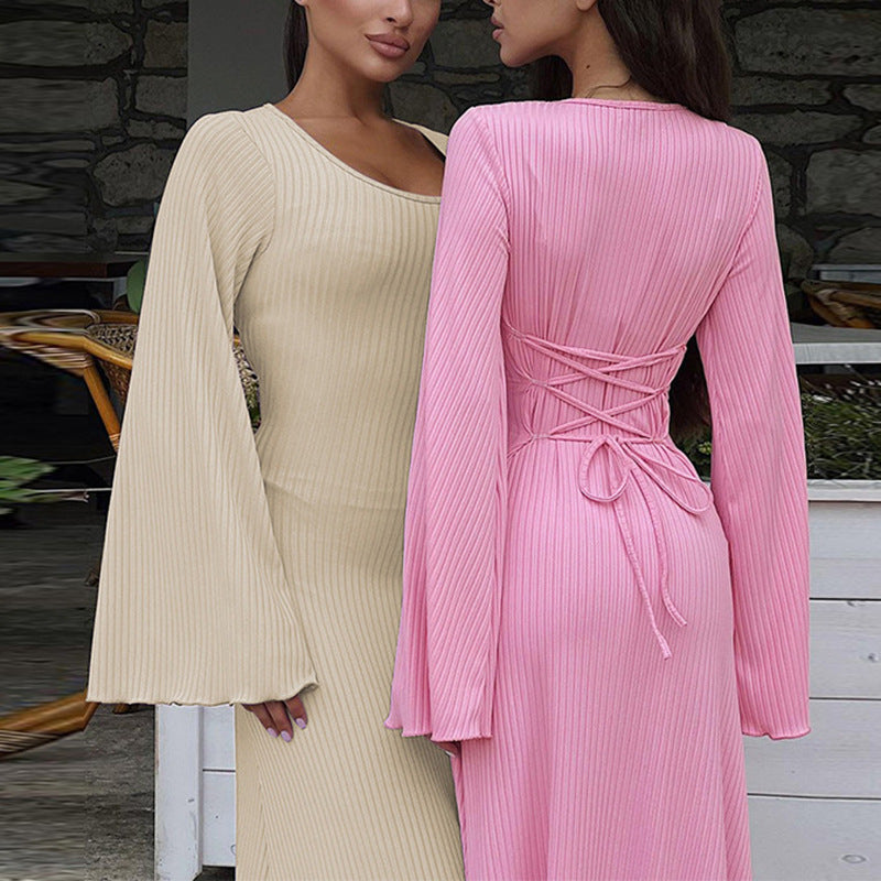 Women's Long Sleeve Bell Dress - Elegant & Comfortable Design