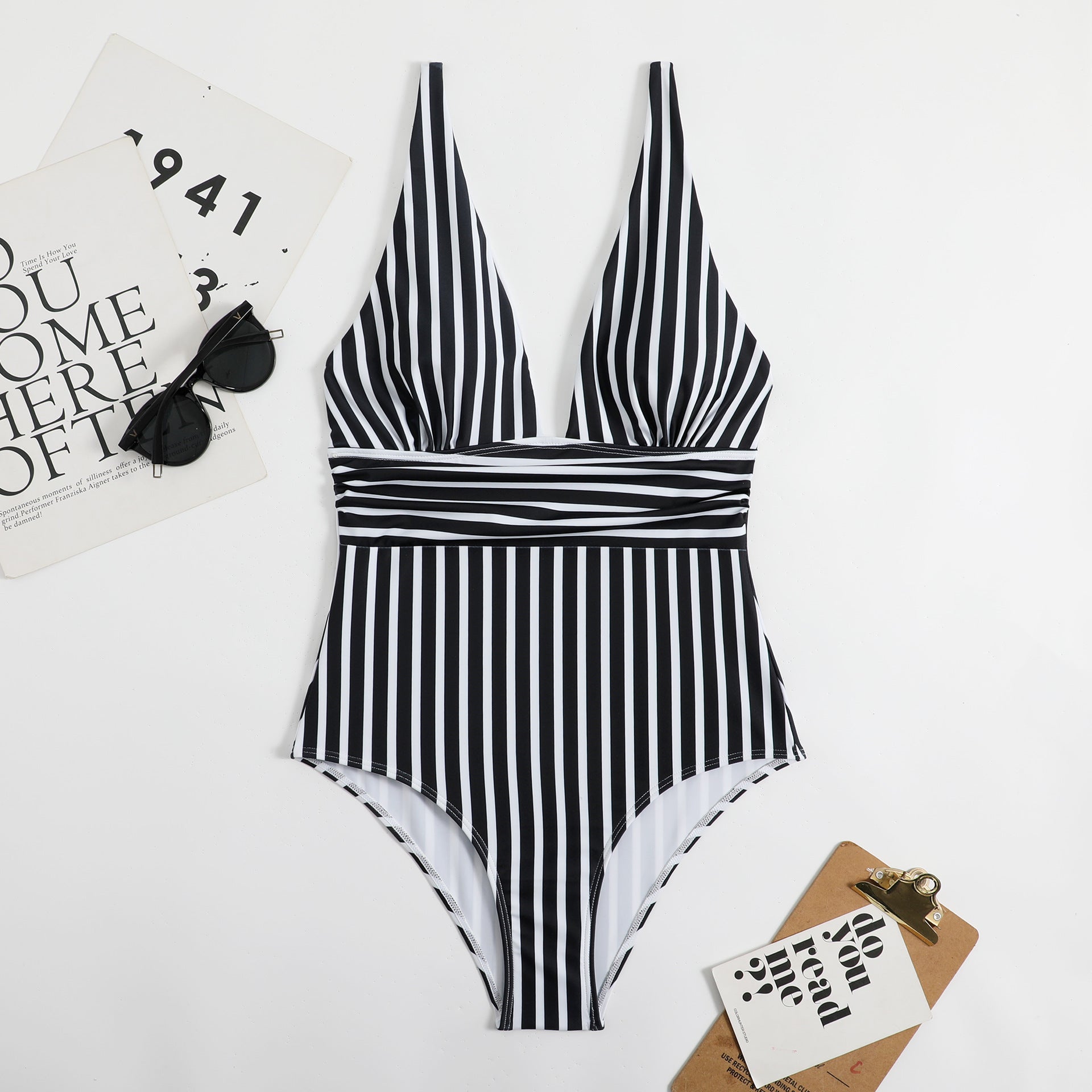V-Neck Retro Striped Swimsuit for Stylish Summer Fun
