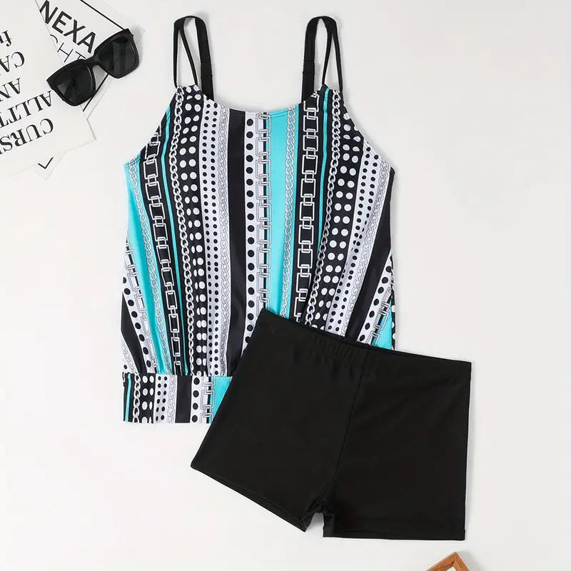 Striped and Polka Dot Ivy Tankini with High Elasticity