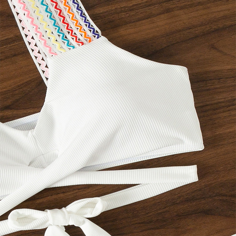 High-Waisted Bikini with Crossed Straps and Stylish Color Options