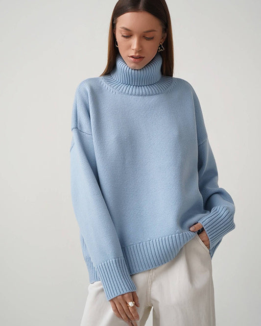 Oversized Knit Blouse with High Neck Design