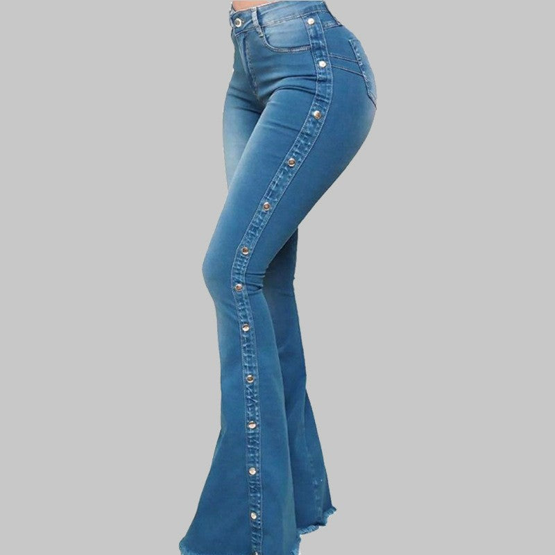 Button Detail Flared Jeans for a Stylish Fit