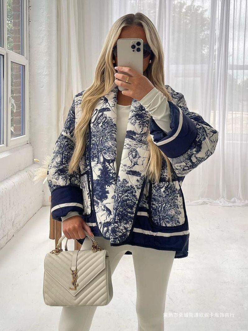 Women's Padded Jacket with Stylish Print Design