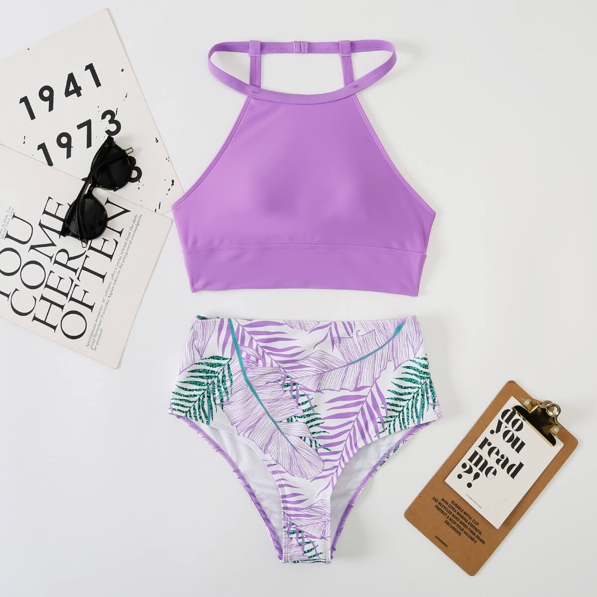 High Neck Bikini Top with Matching Thong Bottom
