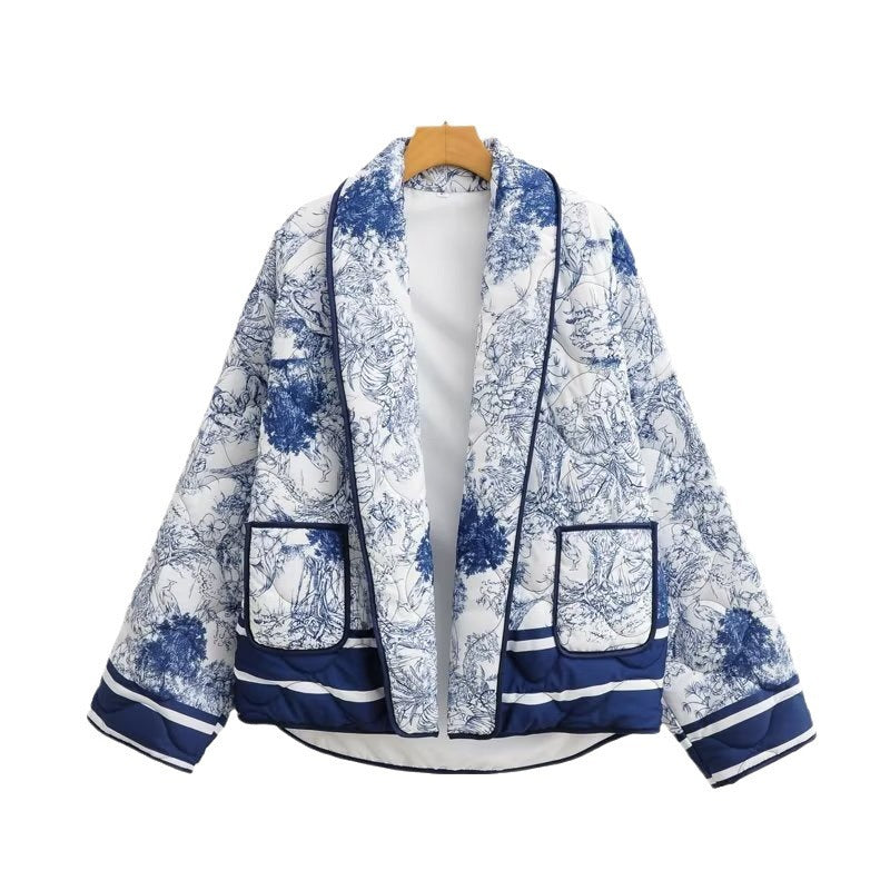 Women's Padded Jacket with Stylish Print Design