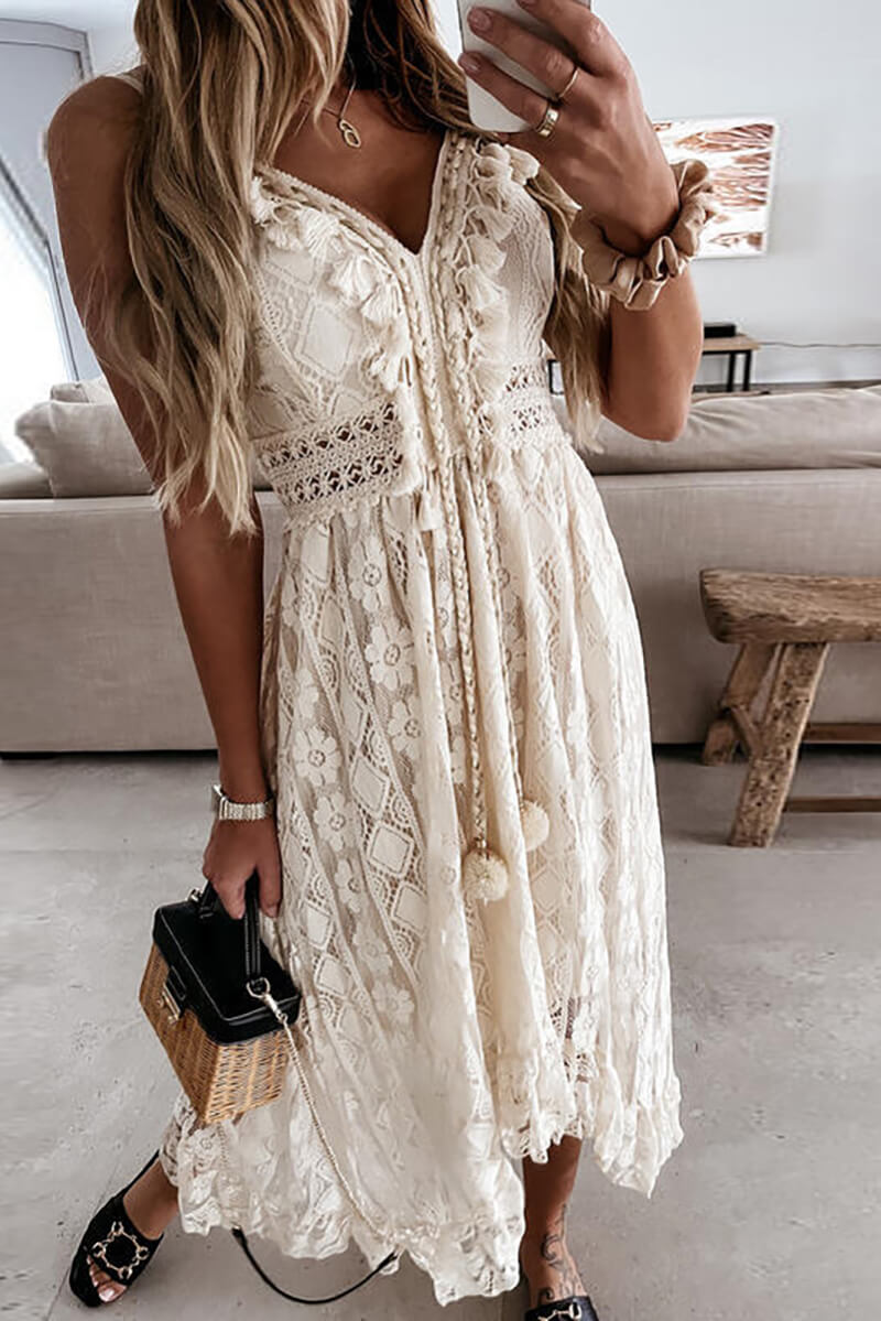 Salmon Pink Ruffled Lace Midi Dress