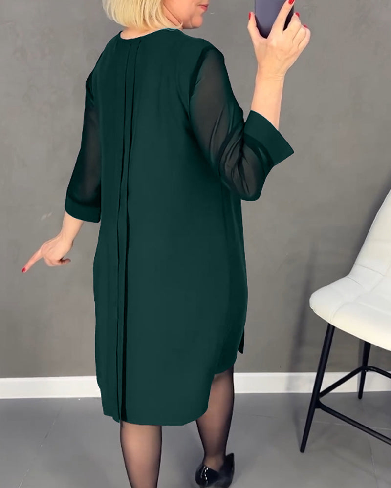 Adora Pleated Dress with Patchwork Mesh Design