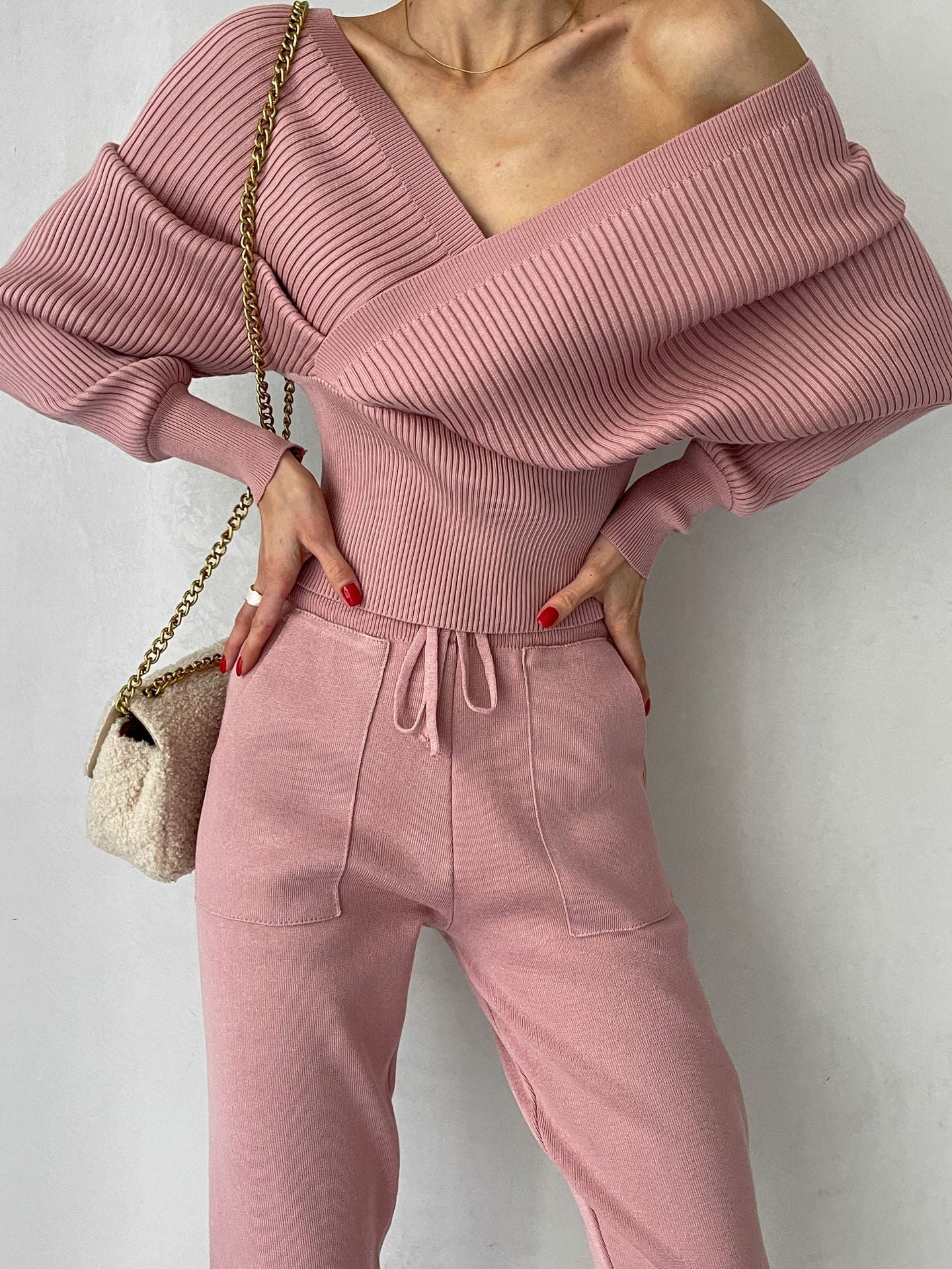 Off-Shoulder Top and Trouser Set - Stylish Women's Outfit