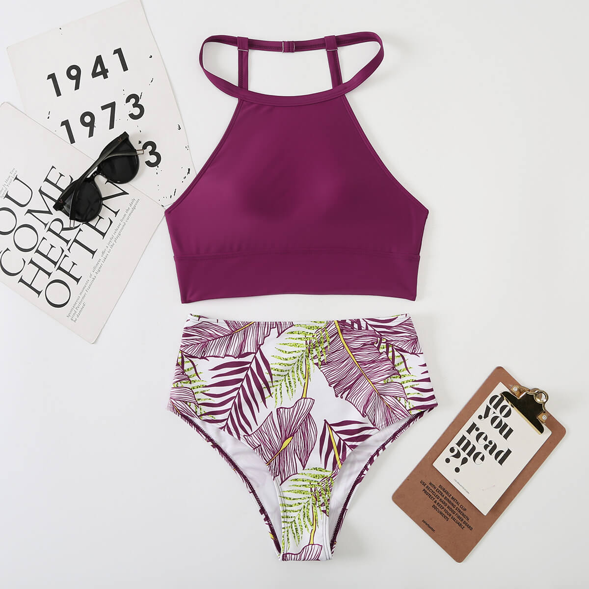 High Neck Bikini Top with Matching Thong Bottom