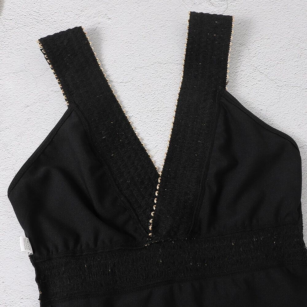 V-Neck Swimsuit Featuring Elegant Gold Accents