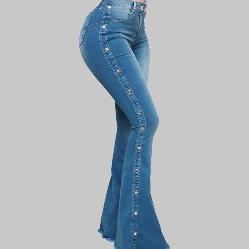 Button Detail Flared Jeans for a Stylish Fit
