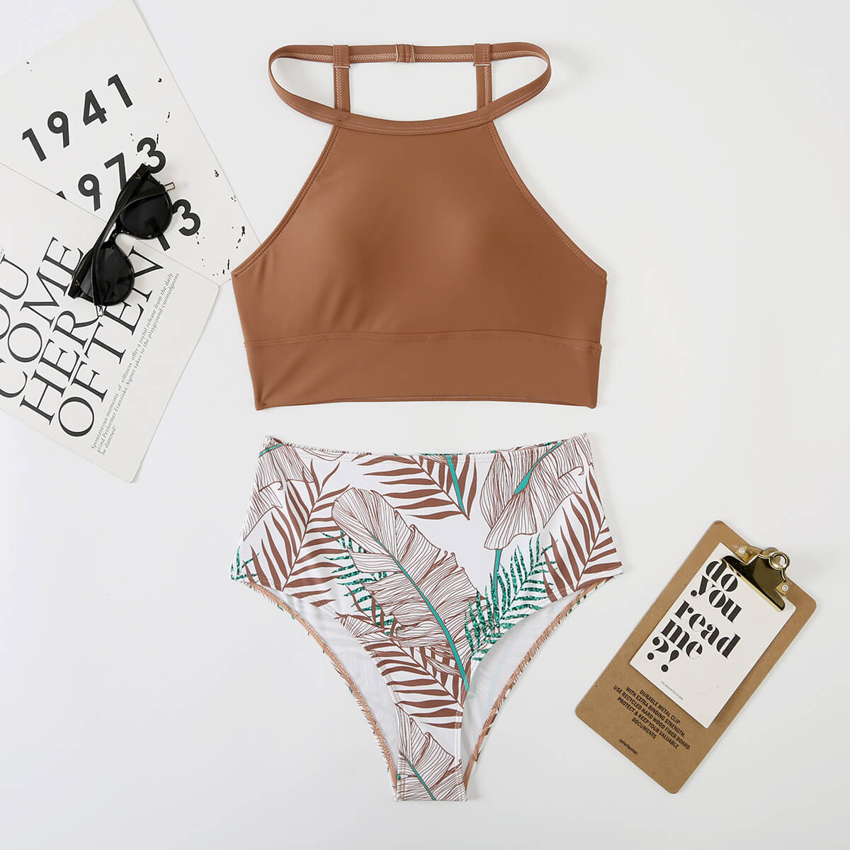 High Neck Bikini Top with Matching Thong Bottom