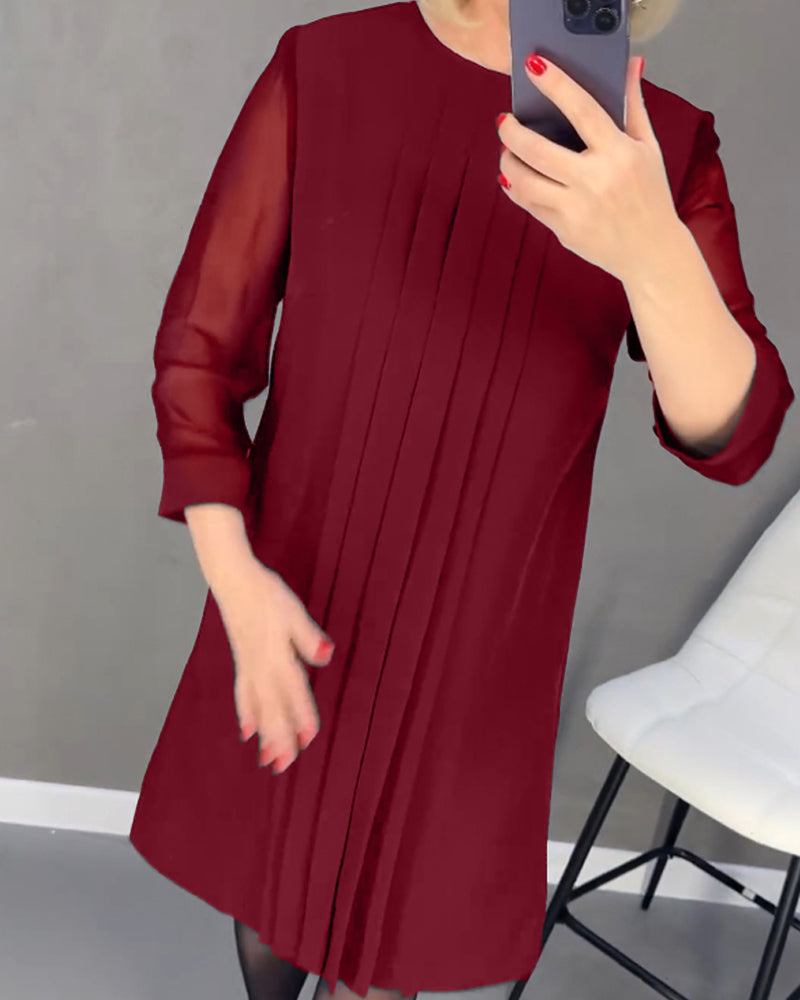 Adora Pleated Dress with Patchwork Mesh Design