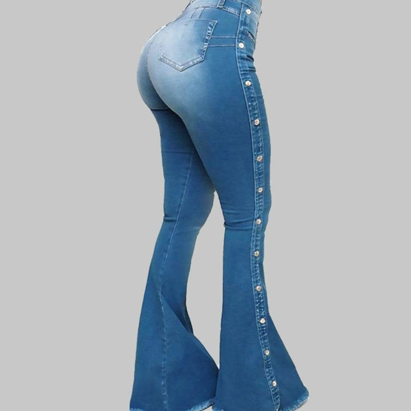 Button Detail Flared Jeans for a Stylish Fit