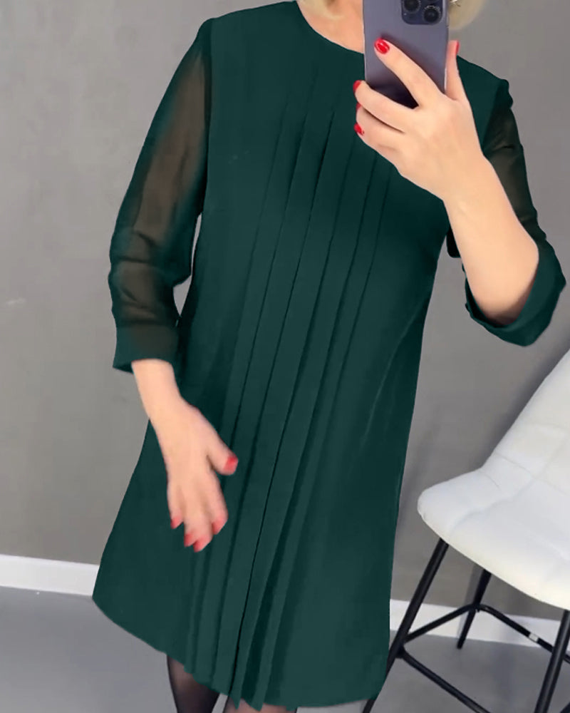 Adora Pleated Dress with Patchwork Mesh Design