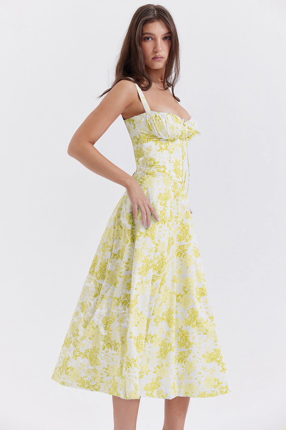 Vintage Floral Fitted Waist Dress for Women