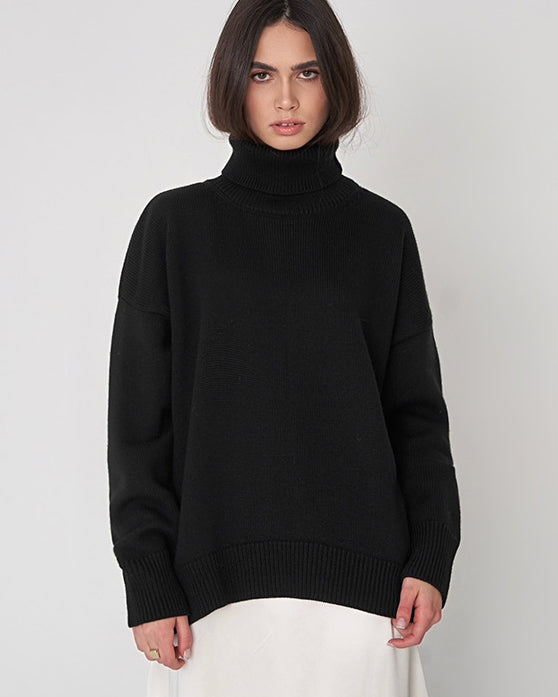 Oversized Knit Blouse with High Neck Design