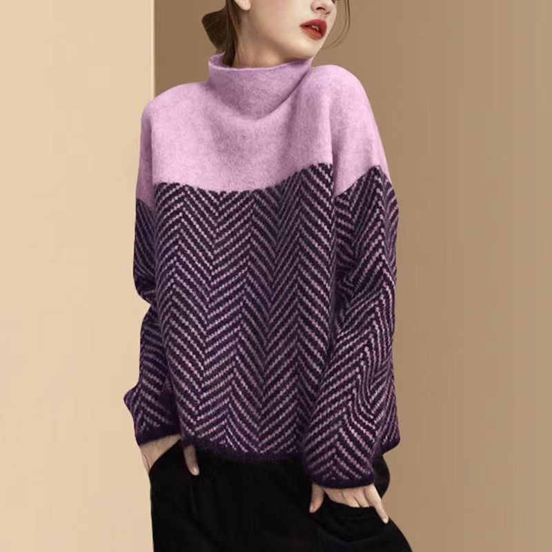 High Neck Contrast Mesh Blouse for Elegant Style