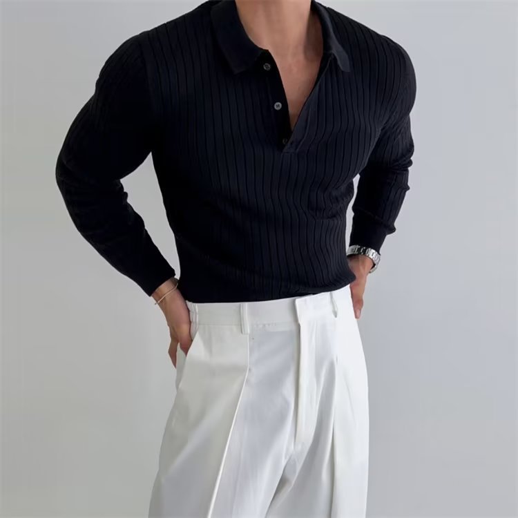 Men's Slim Fit Long Sleeve Polo Shirt