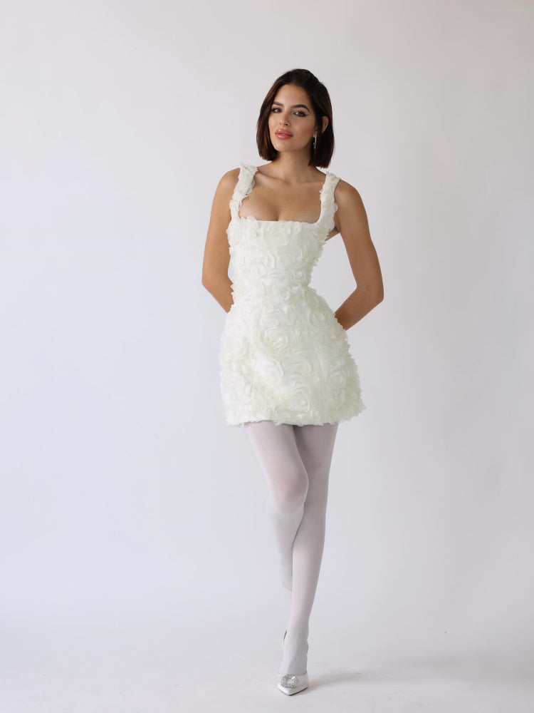 White Floral Appliqué Corset Mini Dress