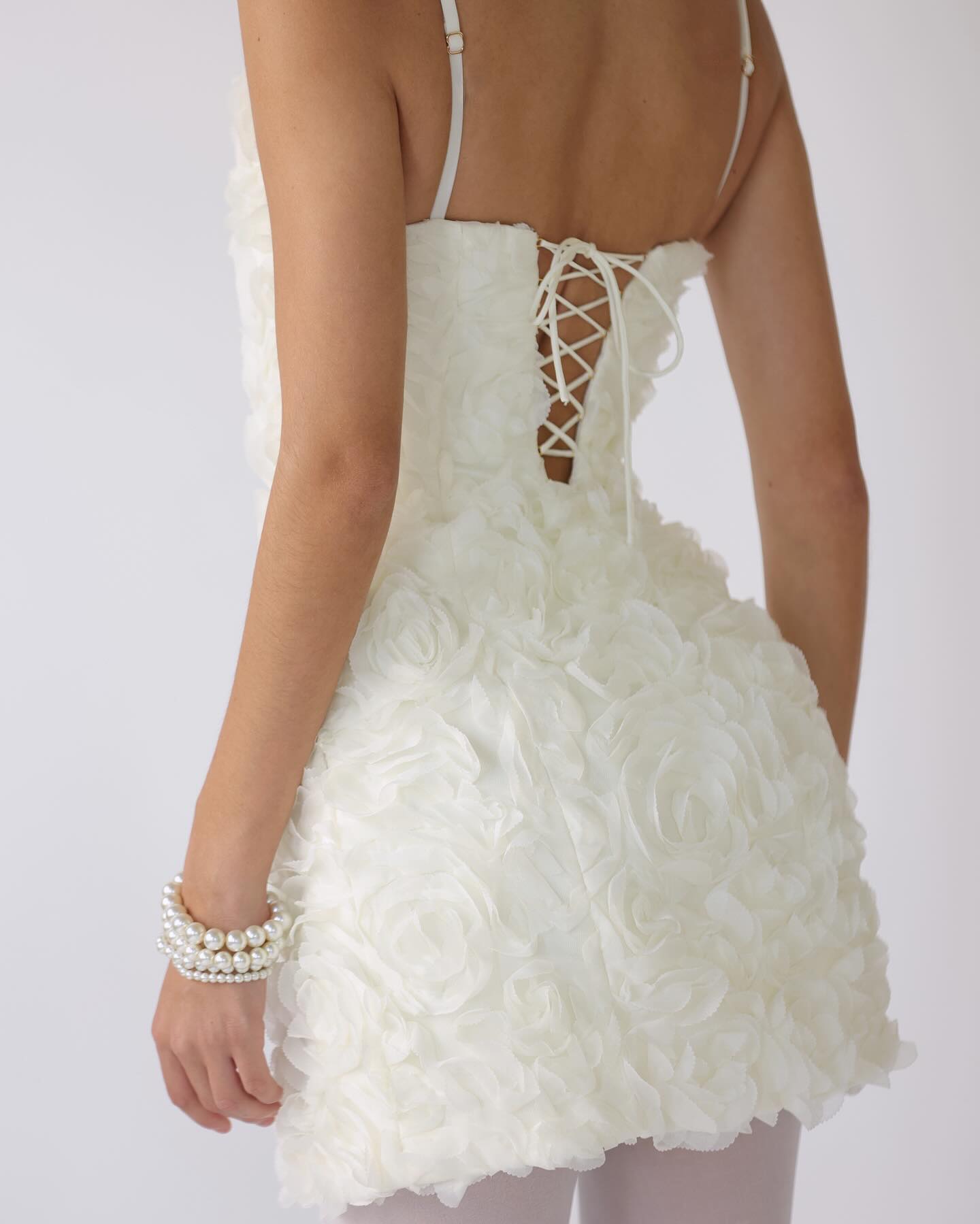 White Floral Appliqué Corset Mini Dress
