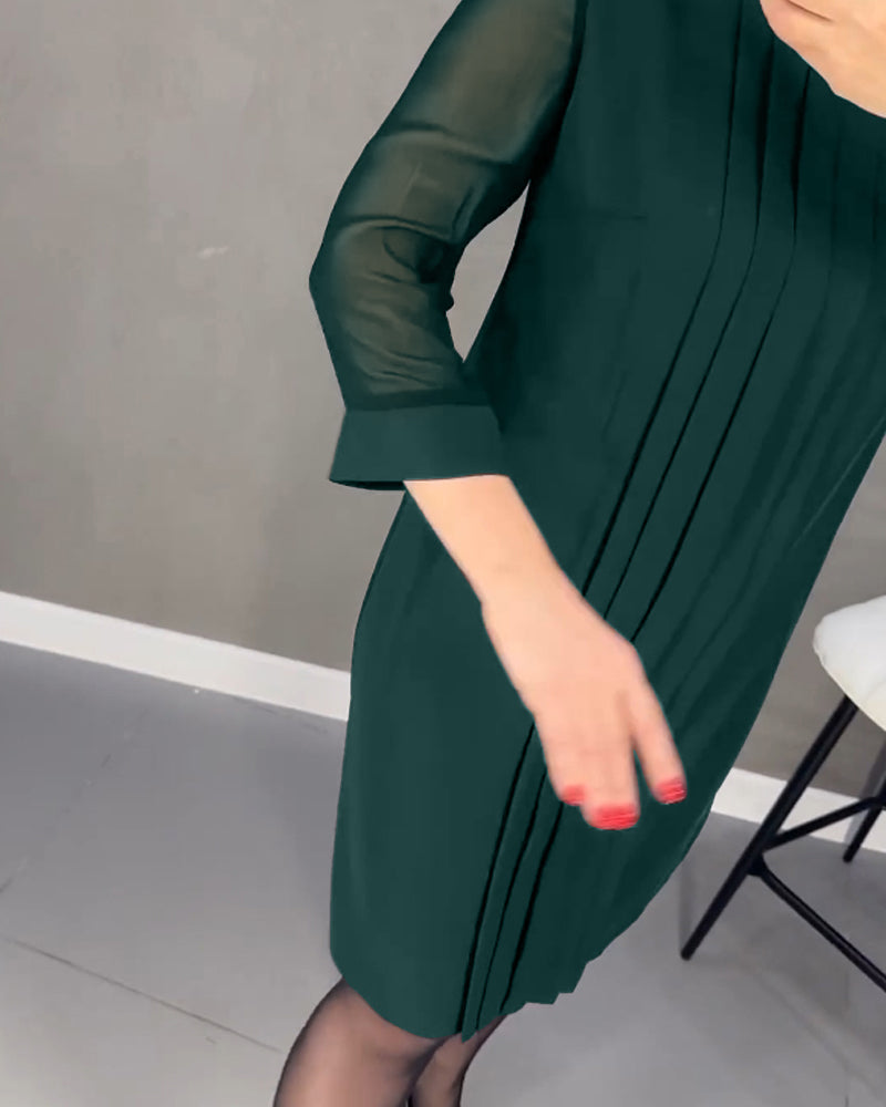 Adora Pleated Dress with Patchwork Mesh Design