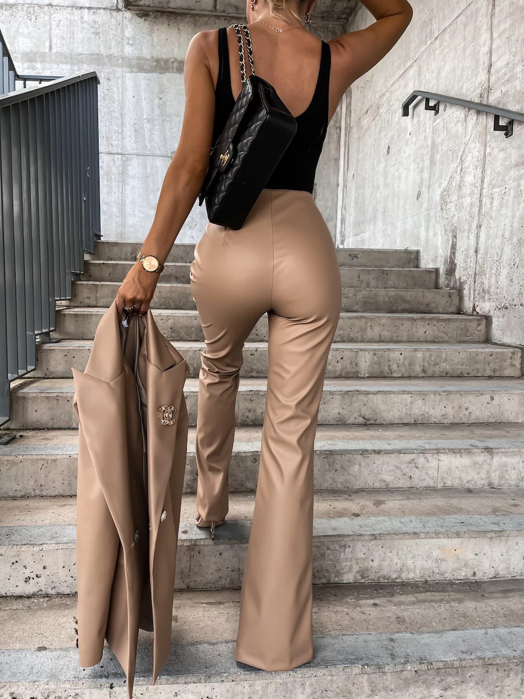 Flared Bottom PU Leather Trousers for a Stylish Look